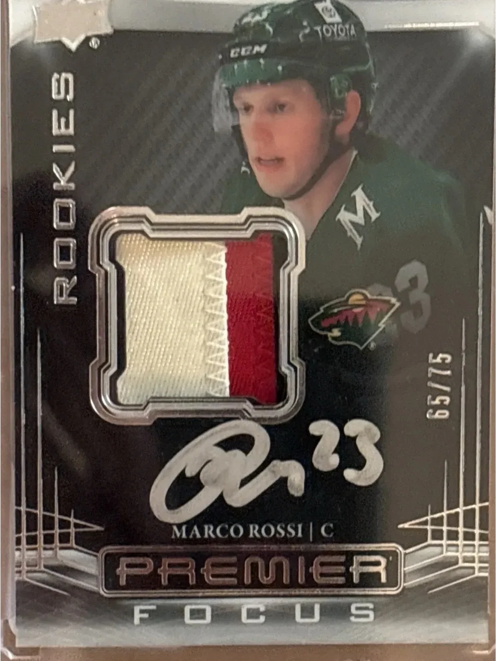 Upper Deck Premier Focus Marco Rossi Rookie Autograph Patch Card LE 65/75